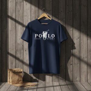 Luxury Equestrian Style Navy T-Shirt Premium Cotton Men Sport Graphic Tee